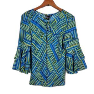 Marlon Vintage Colorful Blouse Womans Size‎ S Blue Green